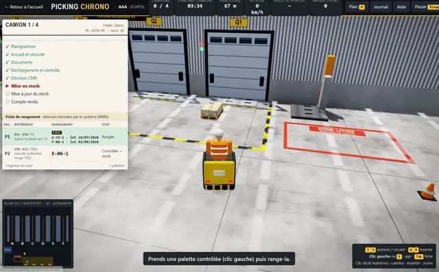 Capture d'écran du jeu Picking Chrono · Réception – Niveaux 1 et 2 (CAP OL)